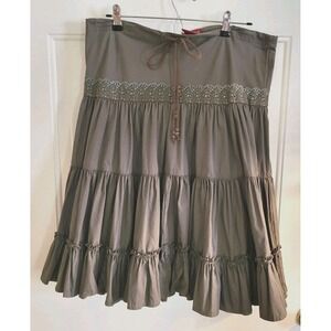 Be Bop Boho Prairie Midi Skirt Jr 11 Taupe Ruffled Tiered Drawstring